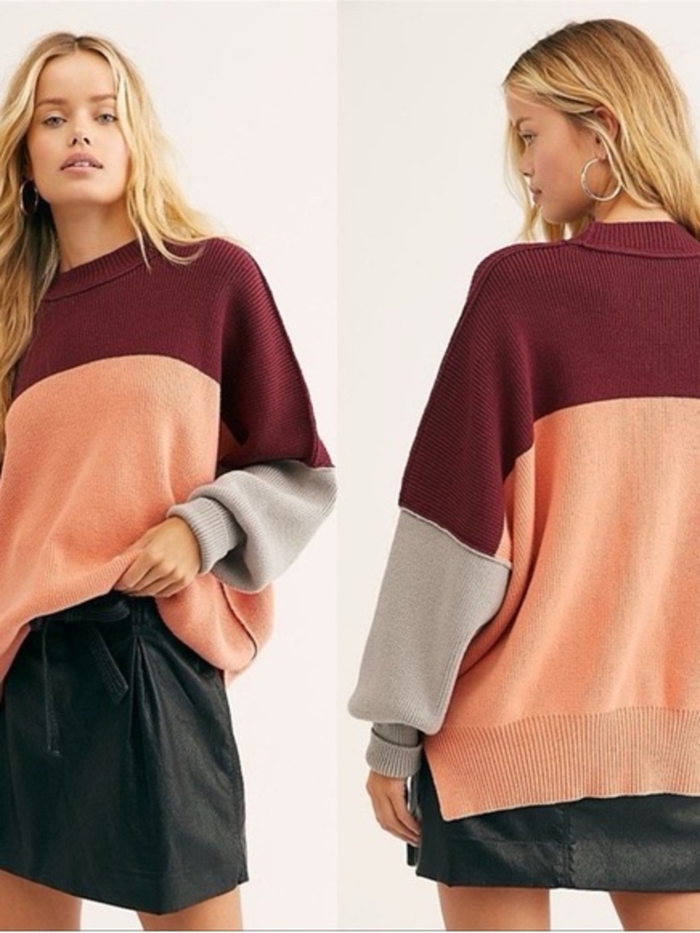 Free People Women's Easy Street Colorblock Oversized Sweater Peach Size Medium